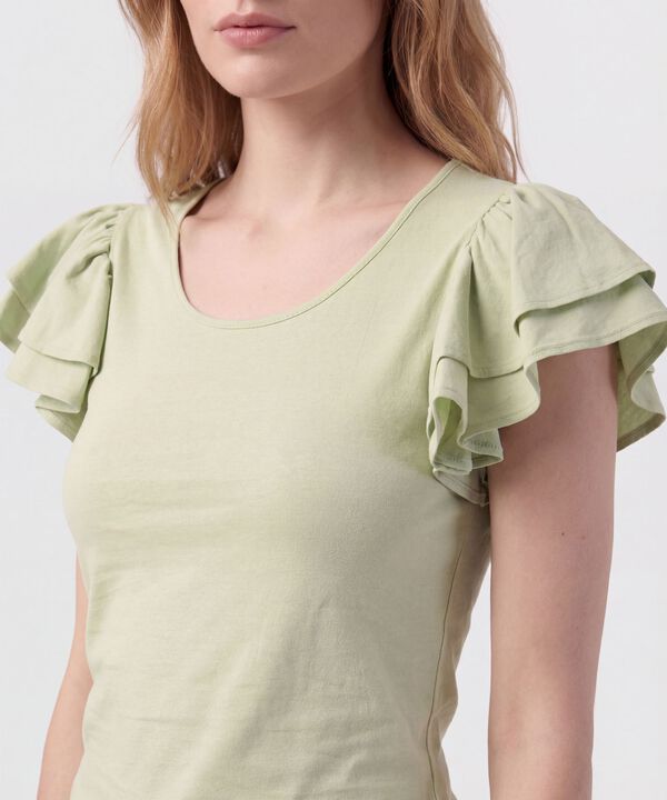 Camiseta Con Mangas De Volantes Para Mujer