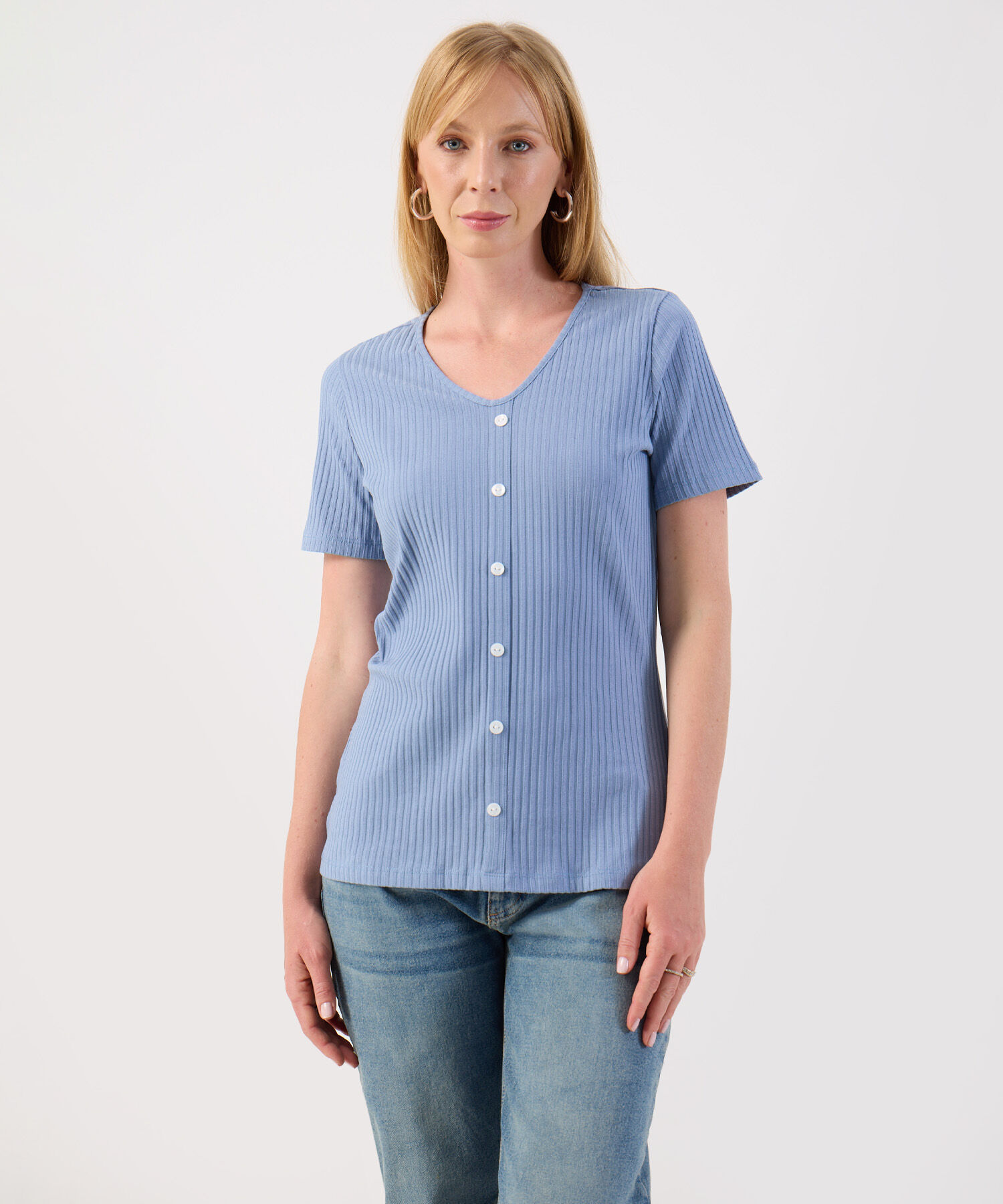 Camiseta Para Mujer Tejido Acanalado con Botones Frontales