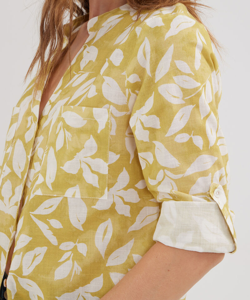 Blusa Manga Larga Estampada En Lino