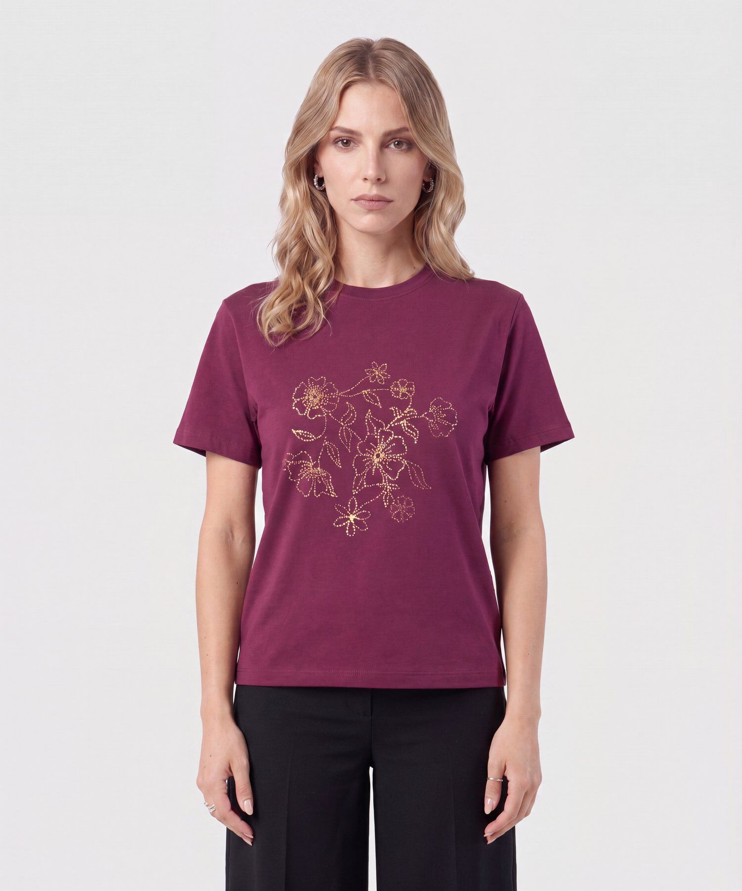 Camiseta Con Bordado De Brillos Para Mujer