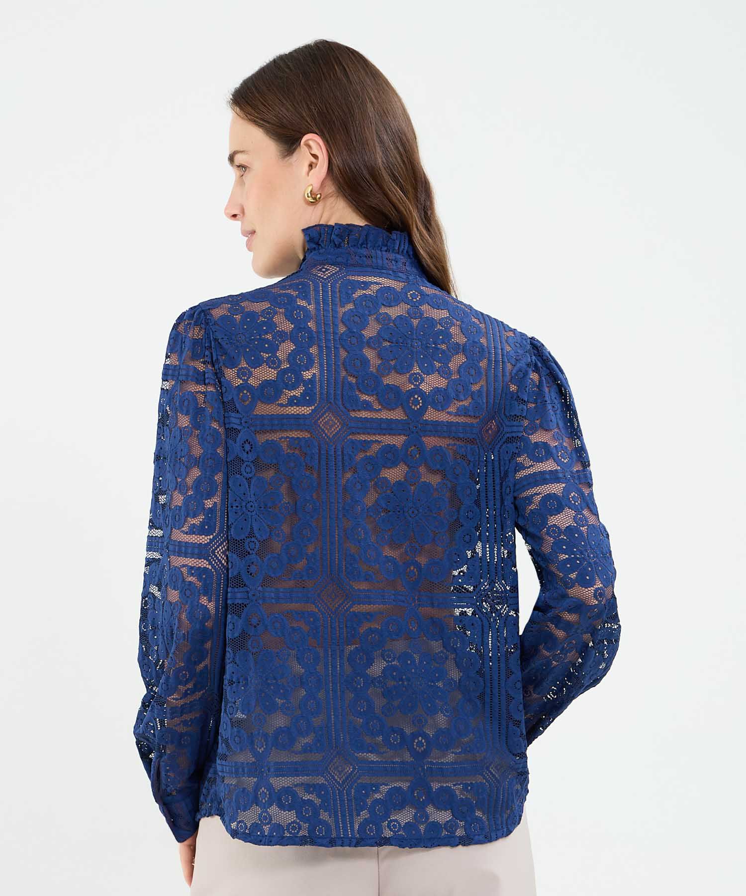 Blusa en encaje unicolor con boleros para mujer