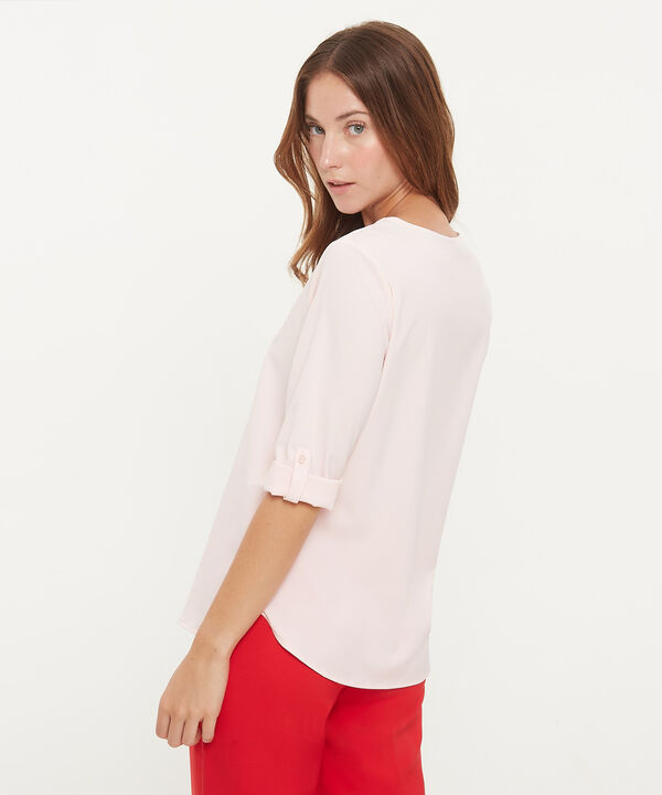 Blusa Manga 3/4 Unicolor Escote En V image number null