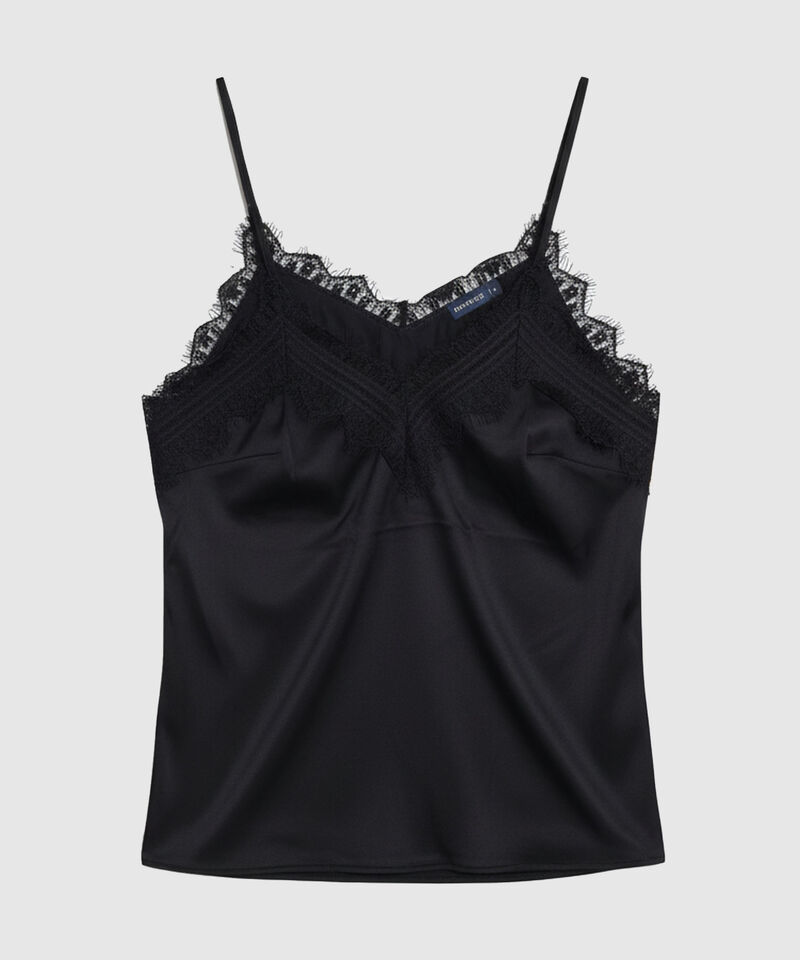 Top Unicolor Con Encaje Para Mujer