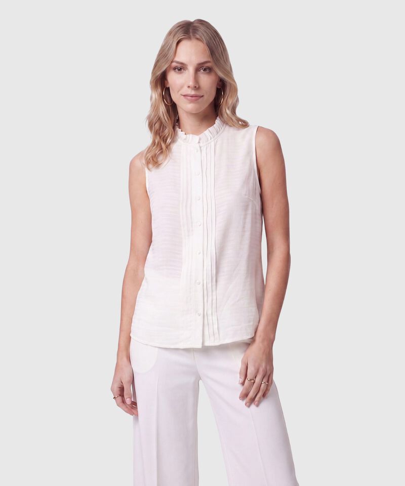 Blusa Con Cuello Alto Y Pliegues Mujer