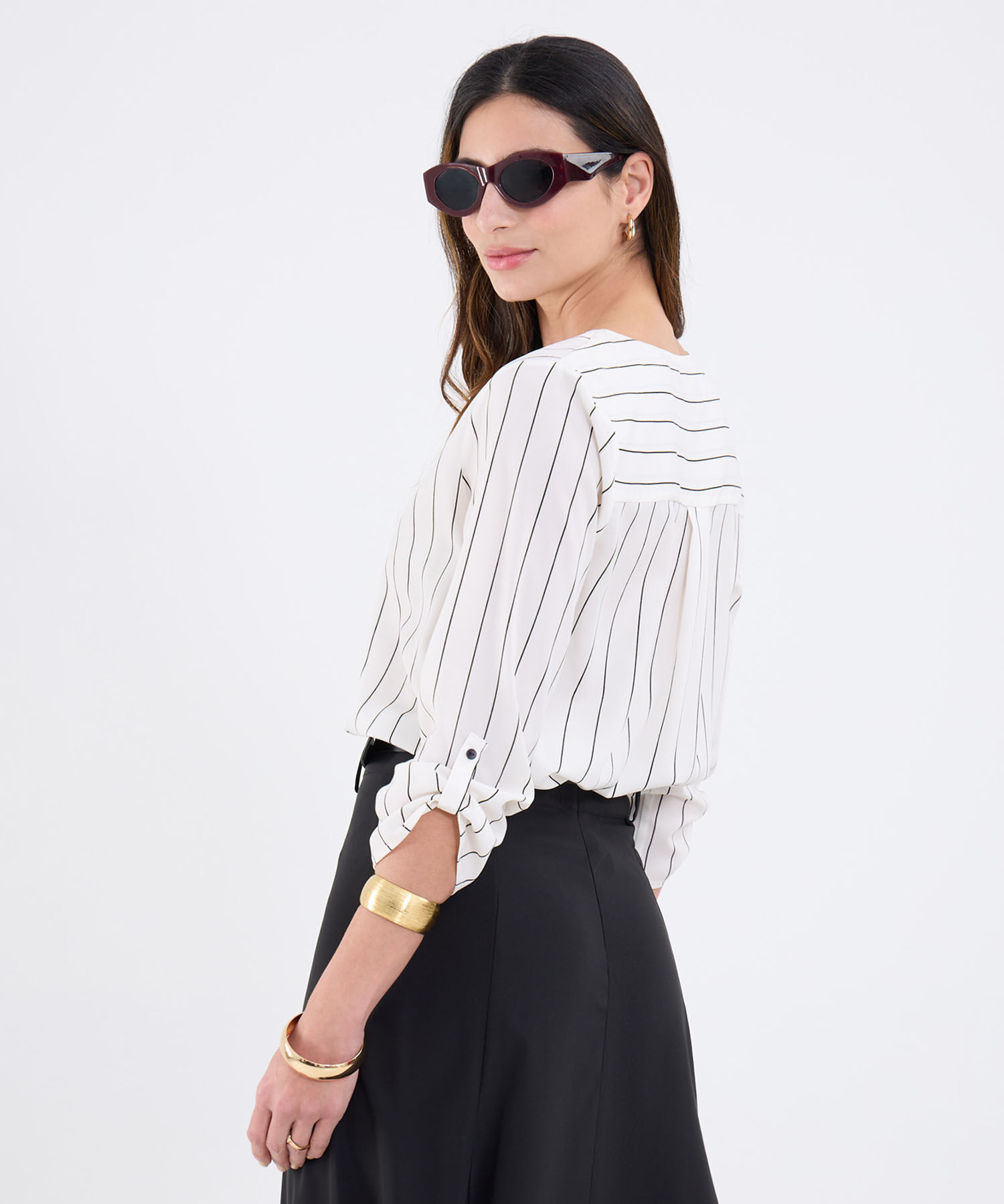 Blusa Manga ¾ Estampada A Rayas