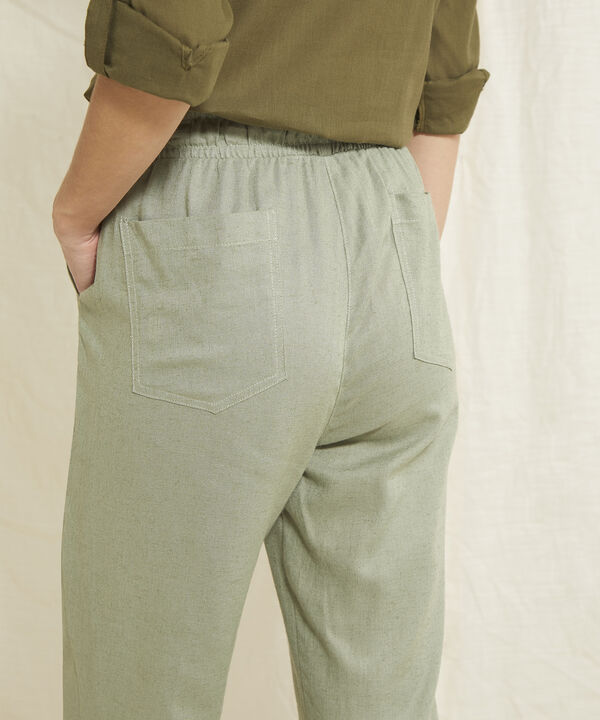 Pantalón Pretina Resortada  En Lino Unicolor