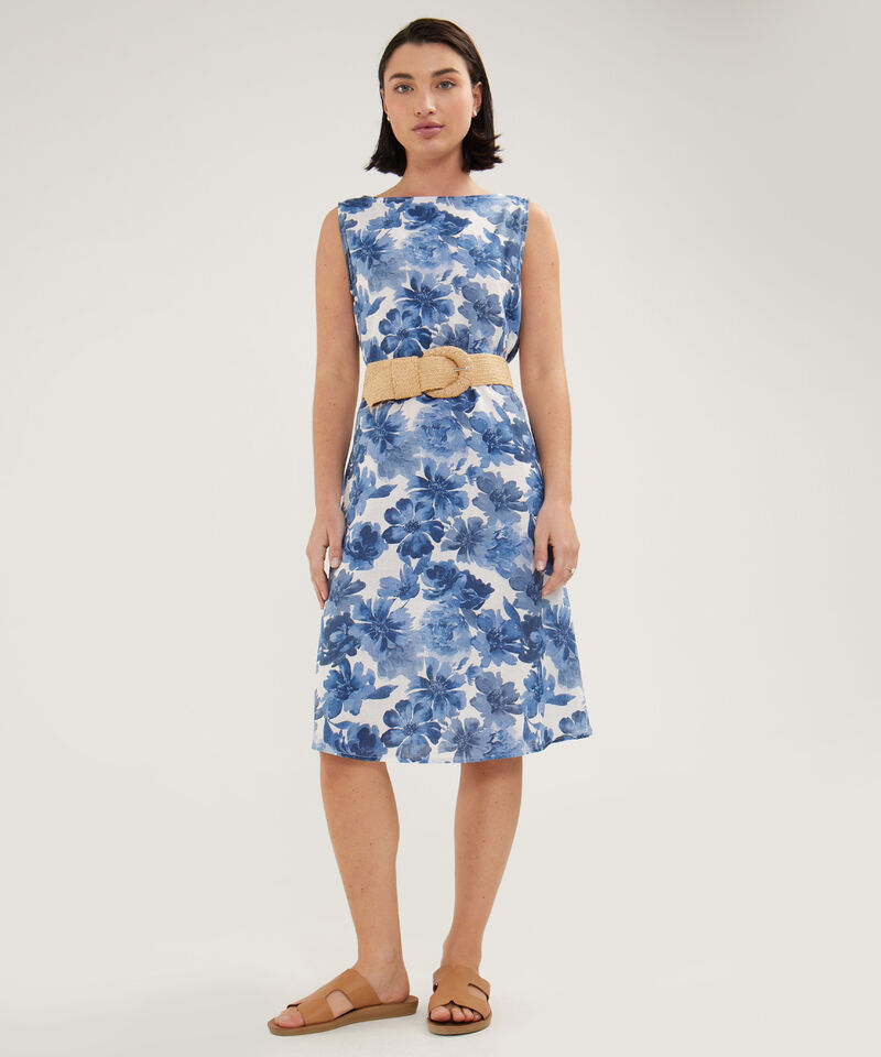 Vestido Estampado Manga Sisa Con Bolsillos Laterales