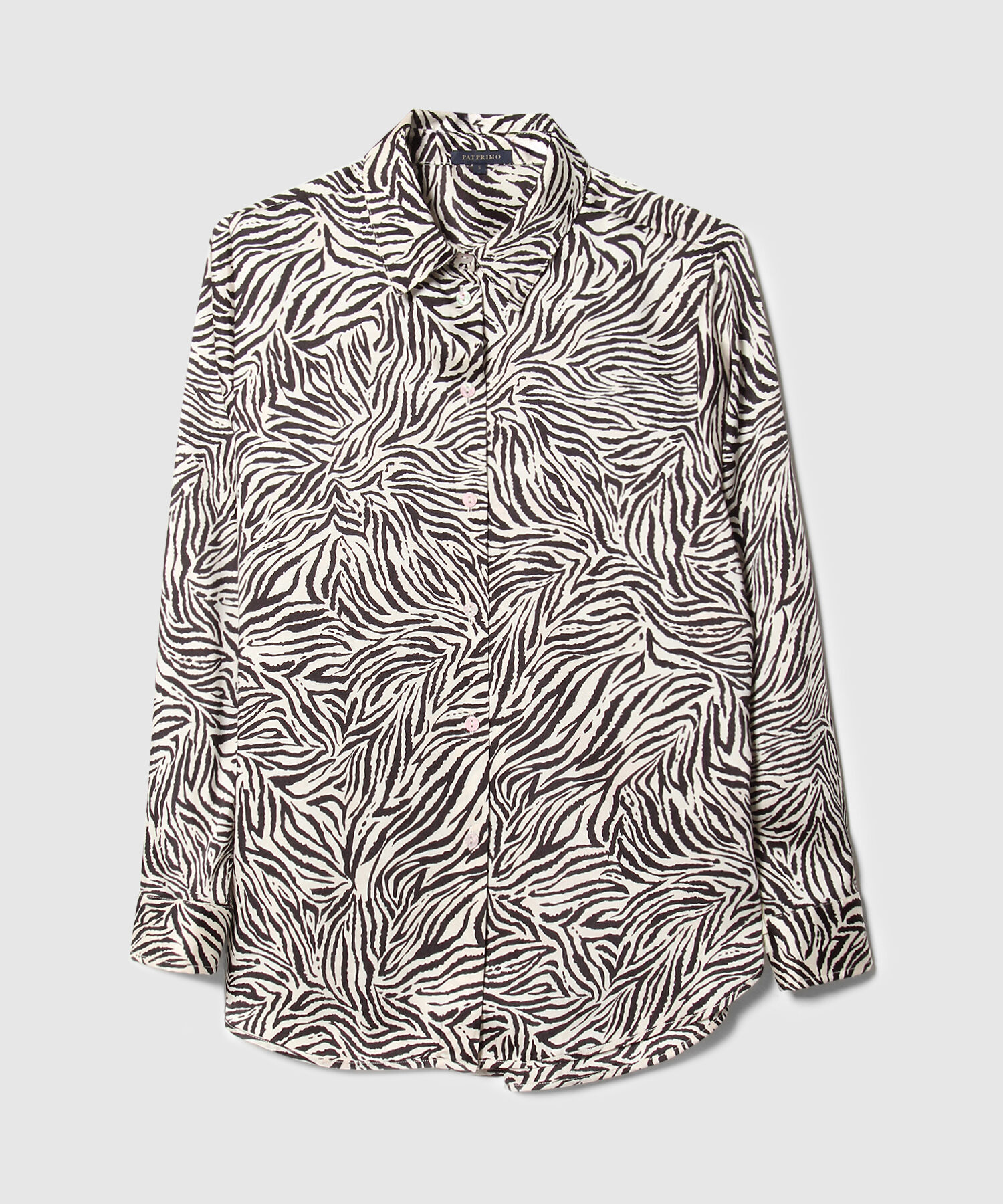 Camisa Estampada En Satín Manga Larga