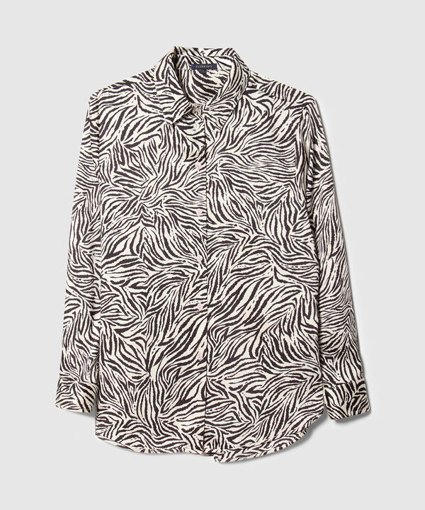 Camisa Estampada En Satín Manga Larga