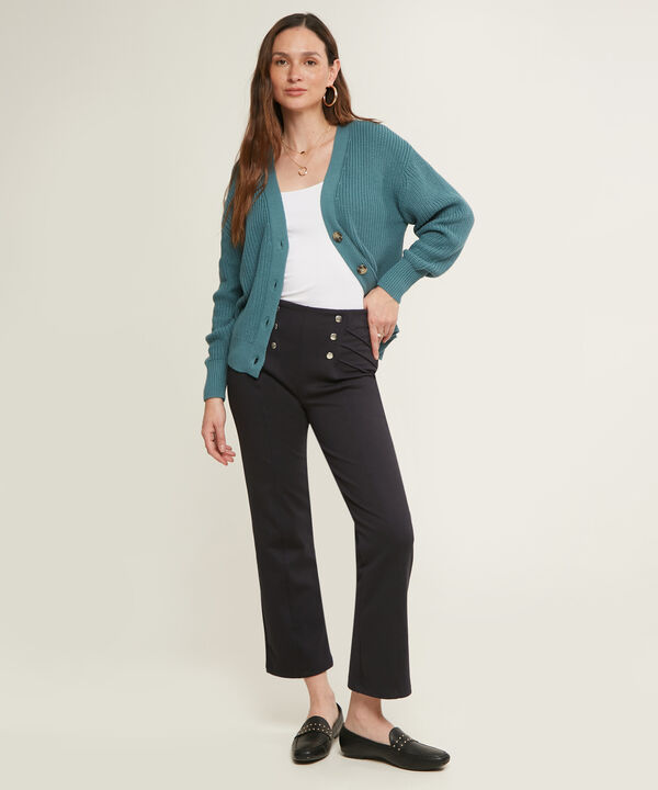 Leggins Unicolor Tiro Alto Con Broches Decorativos, Vena En Centro Frente Y Costado Superior, Trópico Floral