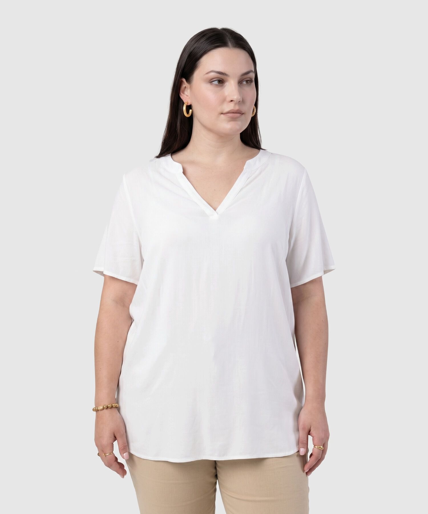 Blusa Fluida Cuello en V para Mujer Curvy
