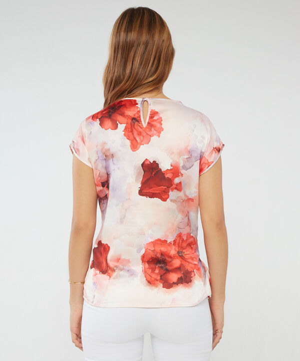 Blusa Estampada Manga Corta Con Anudado En Frente