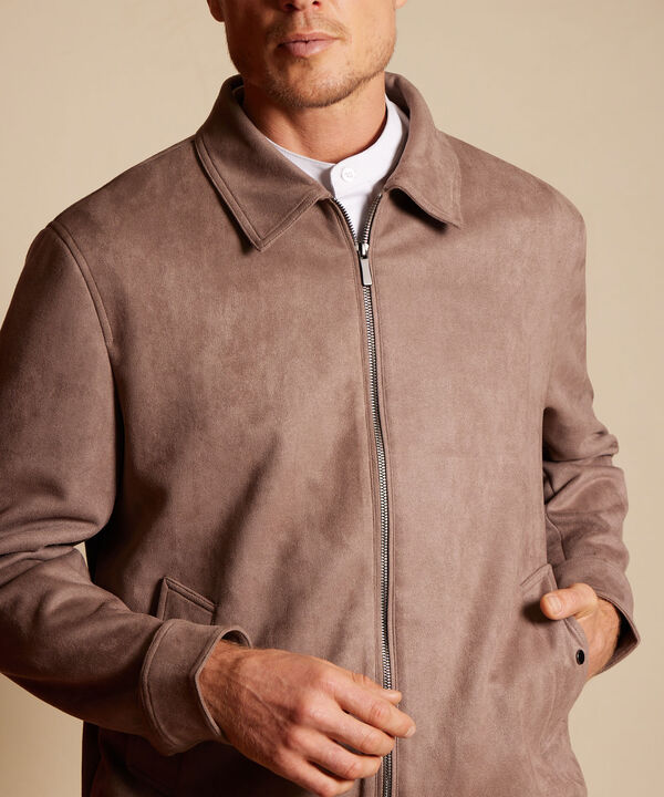 Chaqueta Cuello Camisero En Suede