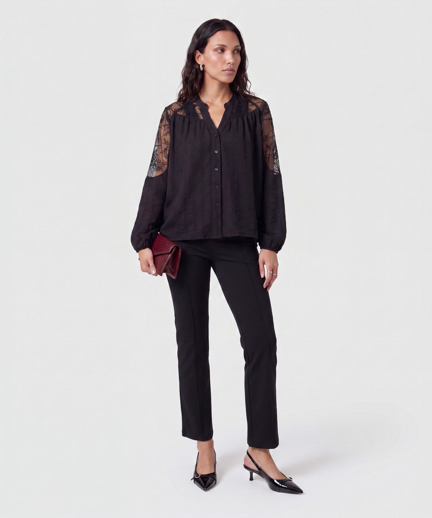 Blusa Con Mangas De Encaje Para Mujer
