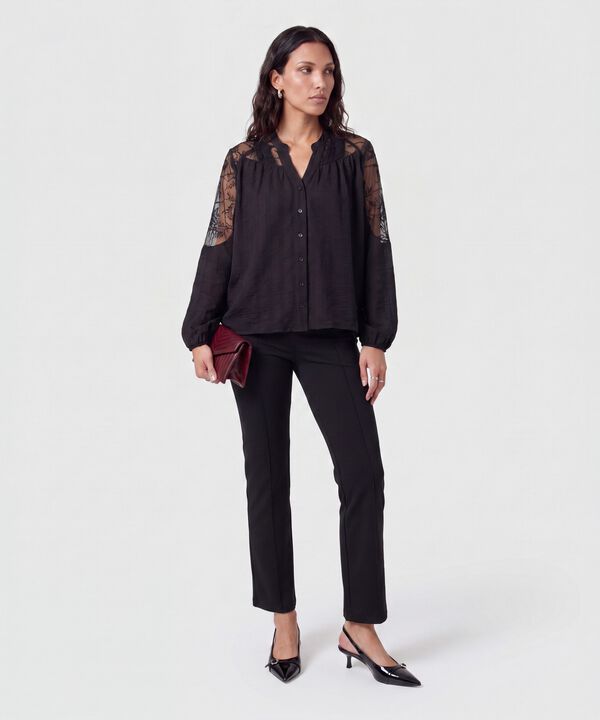 Blusa Con Mangas De Encaje Para Mujer