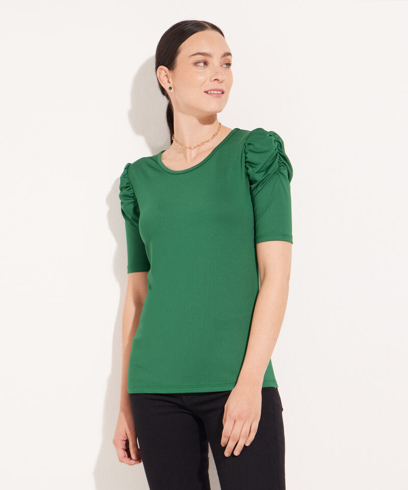 Camiseta Manga Corta Unicolor Con Ruche