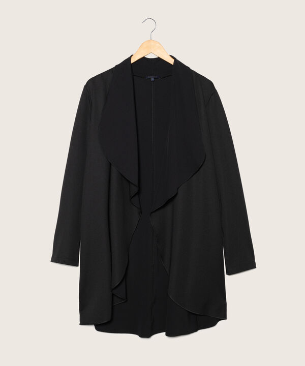 Saco Unicolor, Manga Larga Con Solapa Amplia Y Silueta Fluida