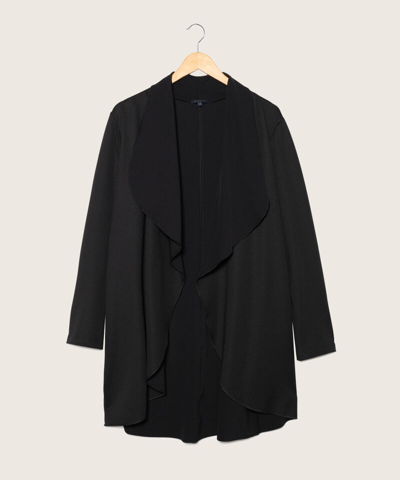 Saco Unicolor, Manga Larga Con Solapa Amplia Y Silueta Fluida
