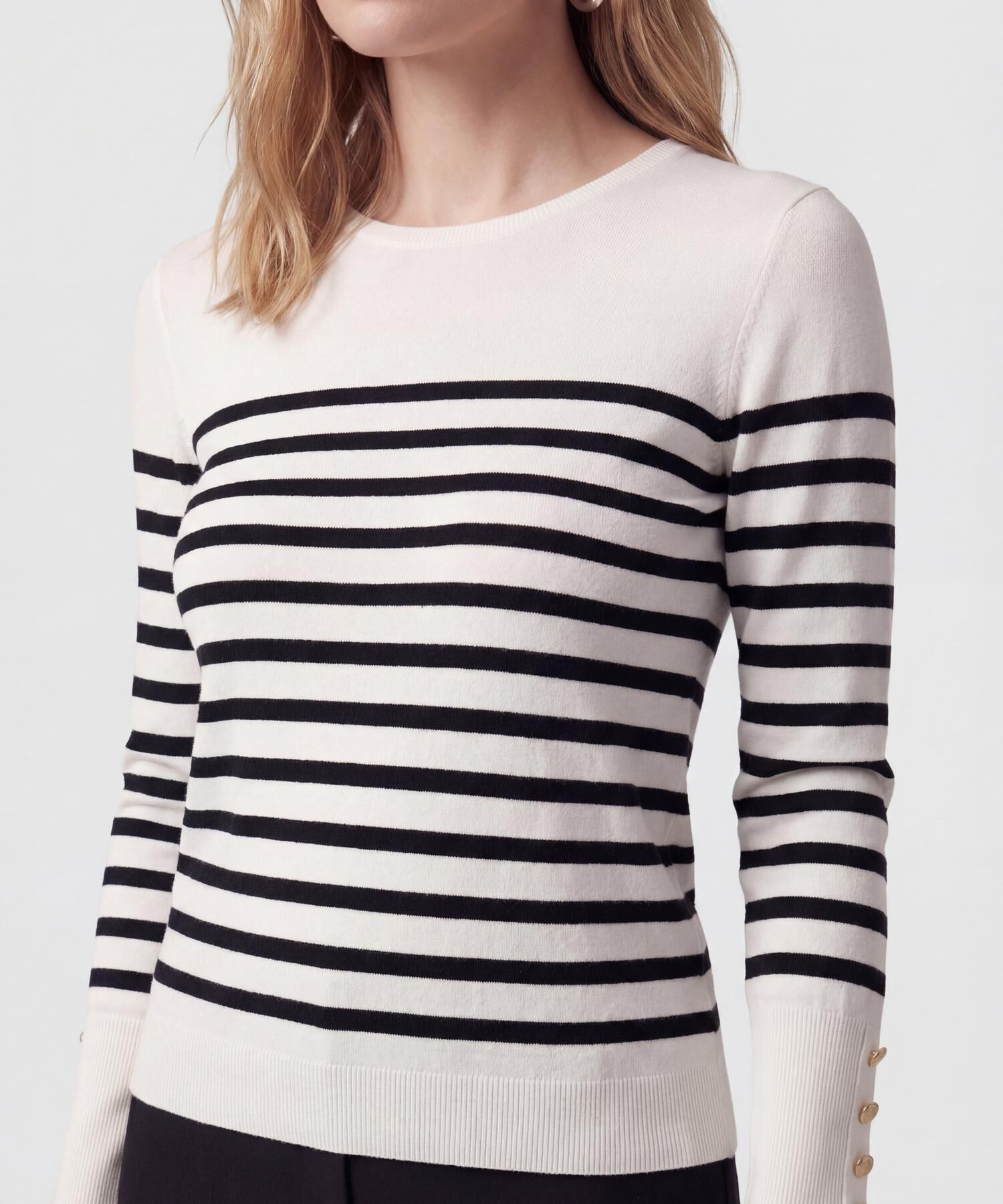 Saco De Punto A Rayas Con Botones En Pu&ntilde;o Mujer