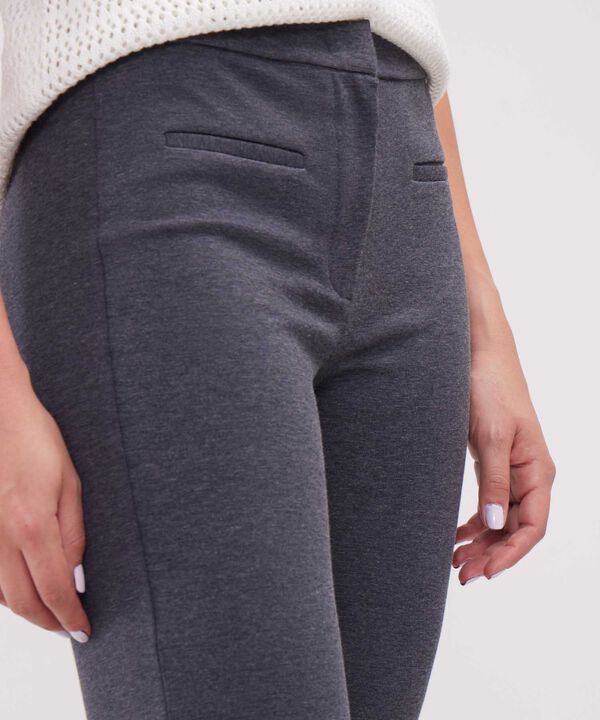 Leggins Unicolor, Tiro Alto, Bota Recta Con Simulación Bolsillos Ribete