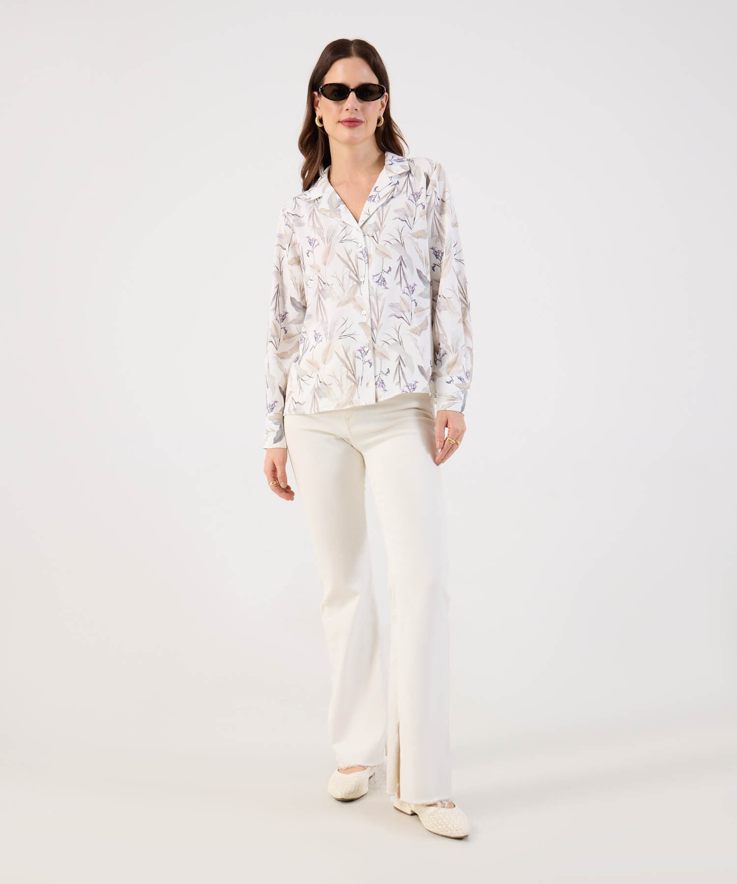 Blusa Camisera de Manga Larga con Estampado para Mujer