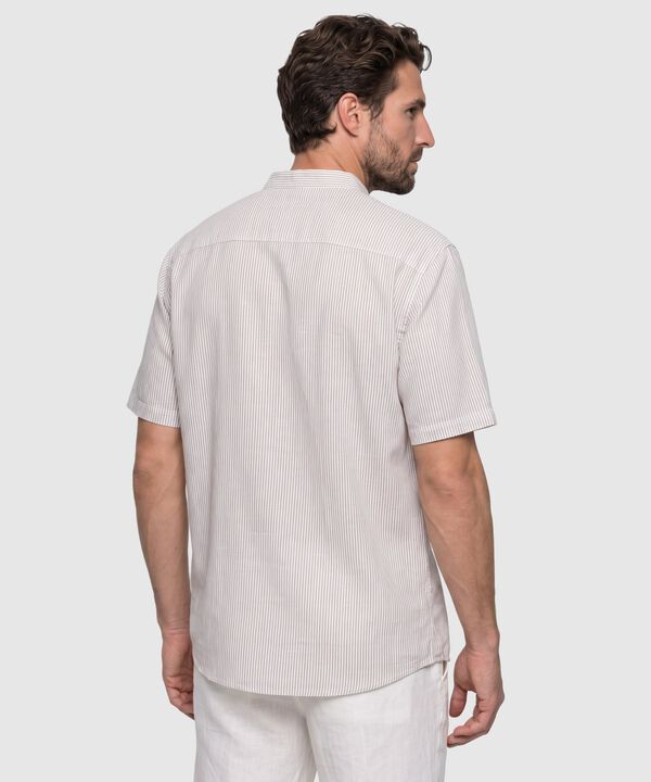Camisa Manga Corta A Rayas Con Cuello Mao Para Hombre