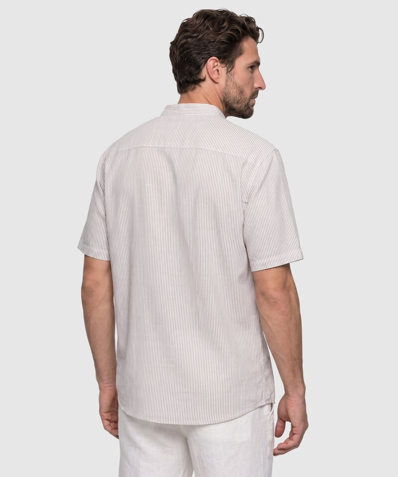 Camisa Manga Corta A Rayas Con Cuello Mao Para Hombre