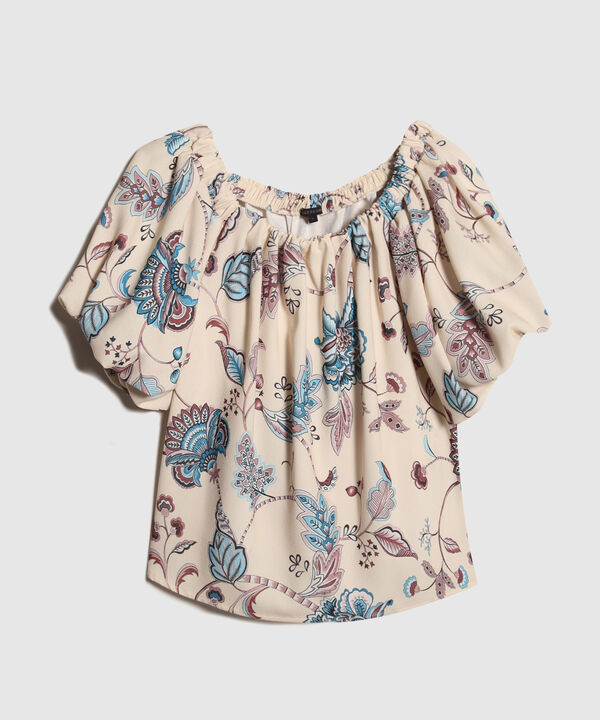 Blusa Encauchada Estampada Manga Al Codo