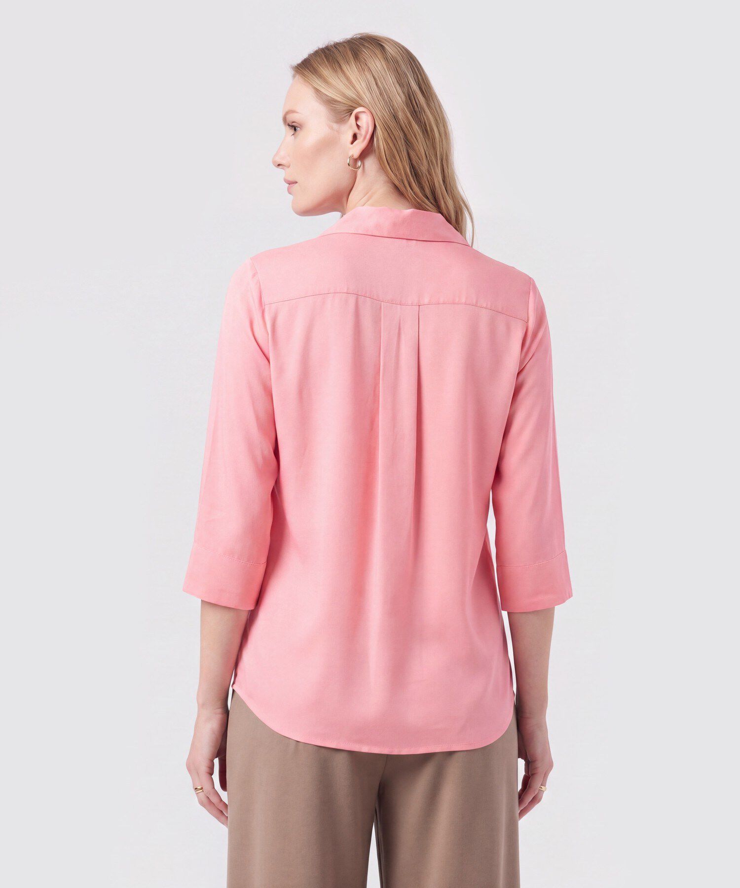 Blusa Camisera De Manga 3/4 Y Pliegue Mujer