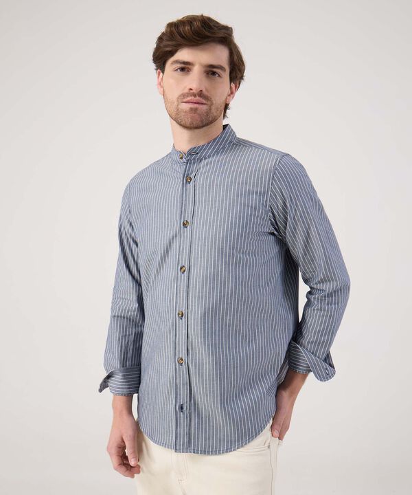 Camisa a rayas cuello mao  image number null