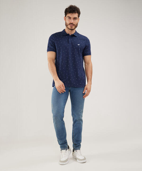 Polo Estampada, Cuello Y Puños Tejidos, Pechera Externa Con Botonadura Oculta, Silueta Regular Fit, Cítrico Marinero