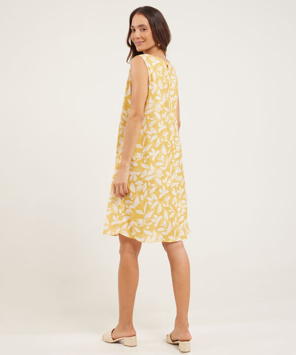 Vestido Estampado Manga Sisa Con Bolsillos Laterales