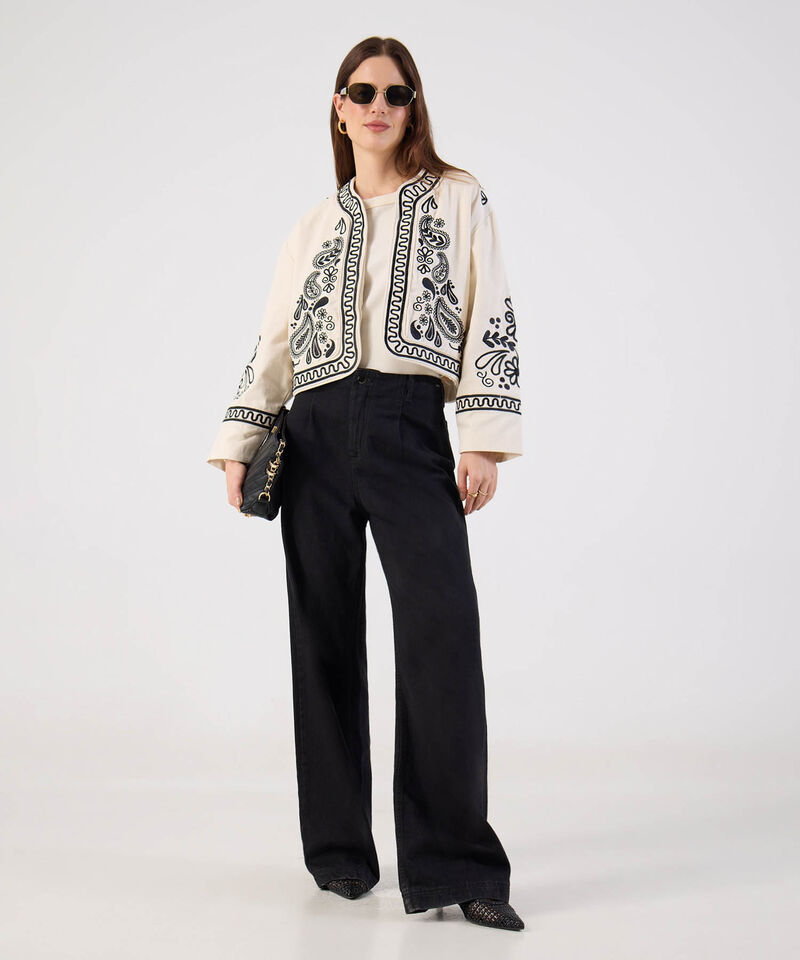 Chaqueta Bordada Corta Para Mujer