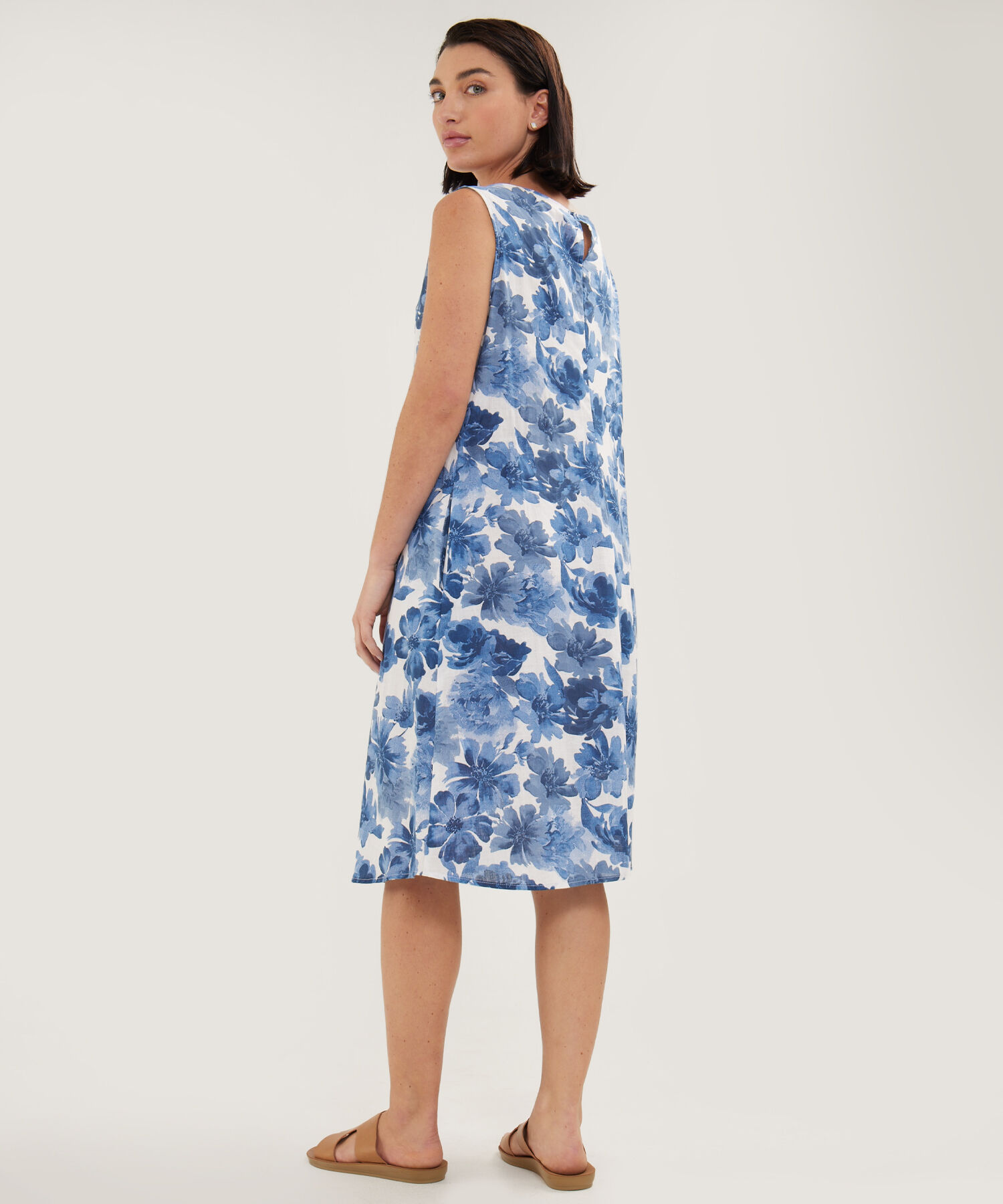 Vestido Estampado Manga Sisa Con Bolsillos Laterales