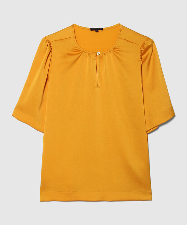 Blusa Manga Corta Unicolor Con Abertura En Frente