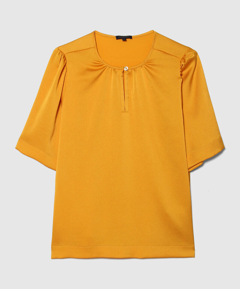 Blusa Manga Corta Unicolor Con Abertura En Frente