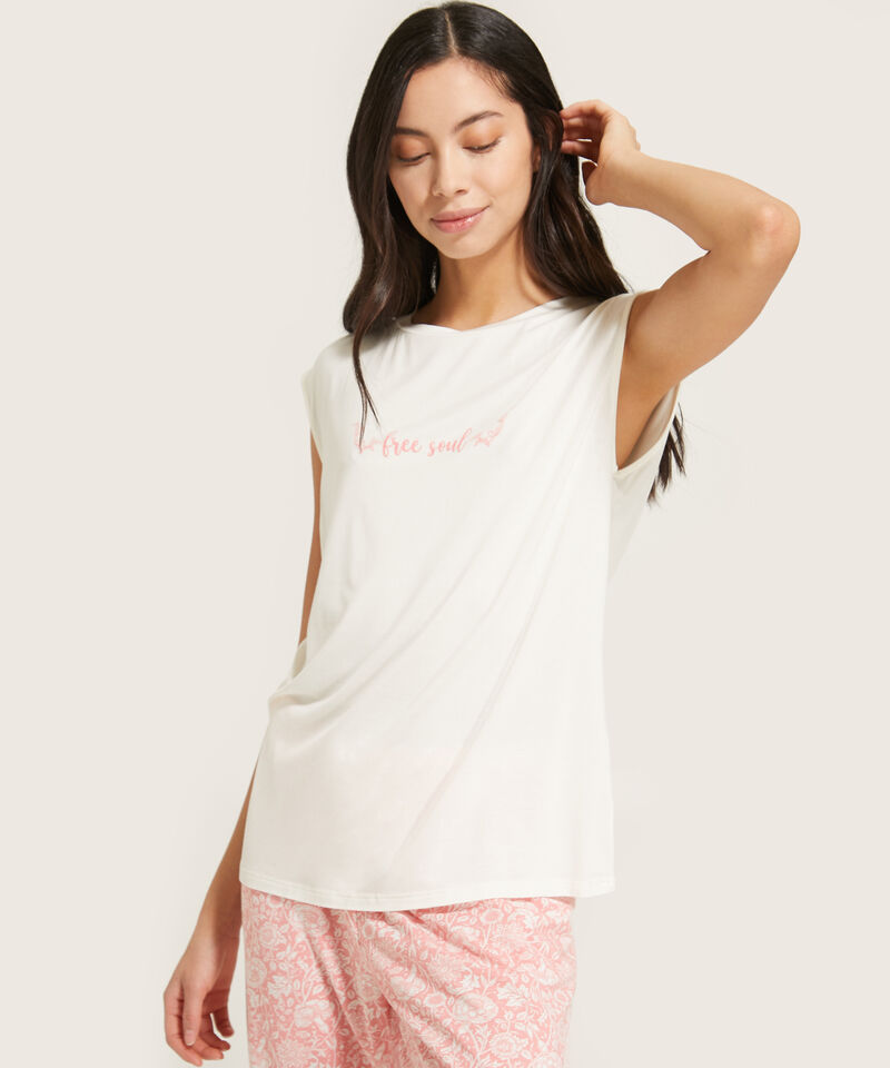 Pijama Pijama Camiseta Manga Corta Screen Pantalon Capri Estampado