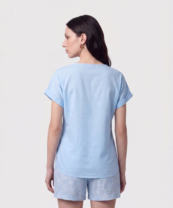 Blusa Manga Doblez Cuello Redondo Mujer