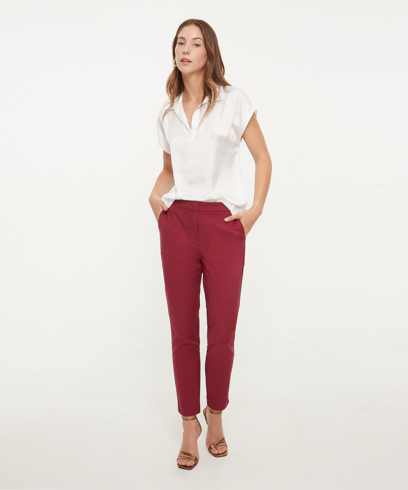 Blusa A Manga Corta Corrida Unicolor En Sat&iacute;n