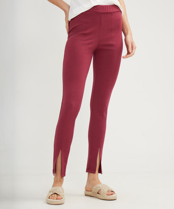 Leggins Unicolor, Tiro Alto Con Corte Central Y Abertura En Bota, Trópico Floral image number null
