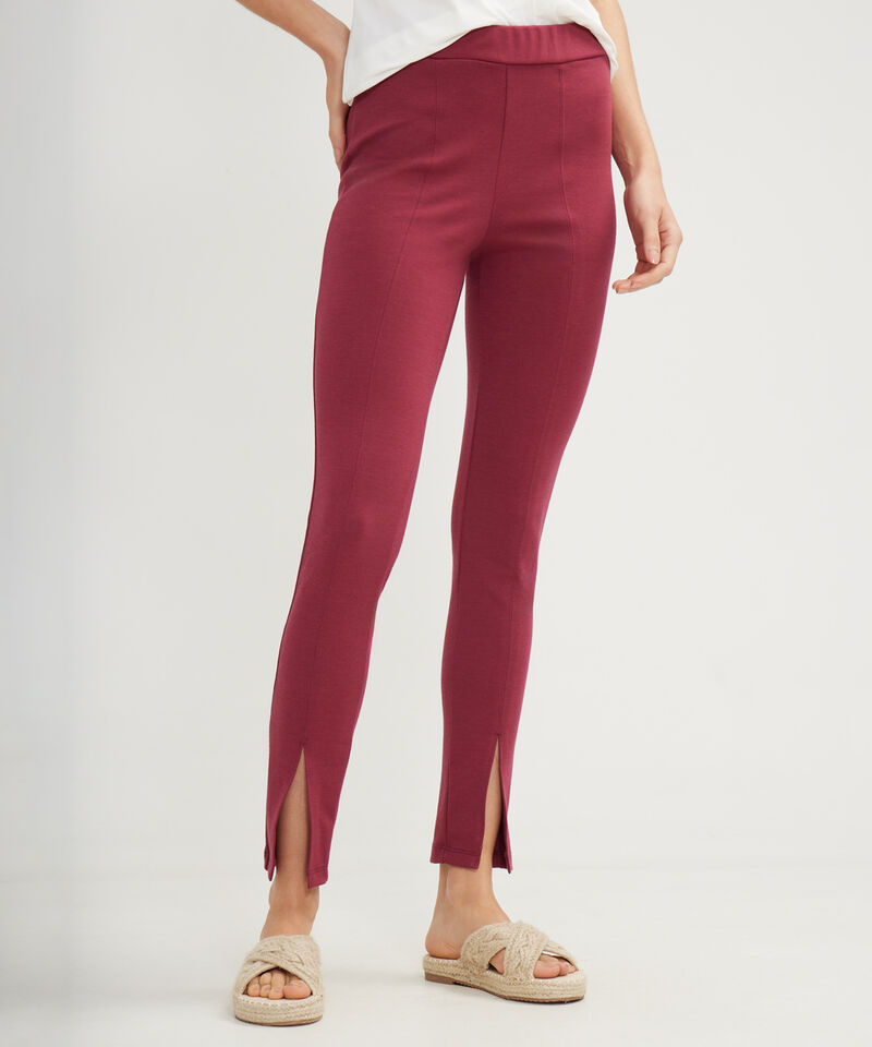 Leggins Unicolor, Tiro Alto Con Corte Central Y Abertura En Bota, Trópico Floral