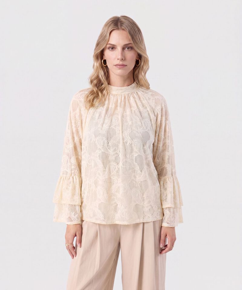 Blusa Encaje Manga Volante Para Mujer