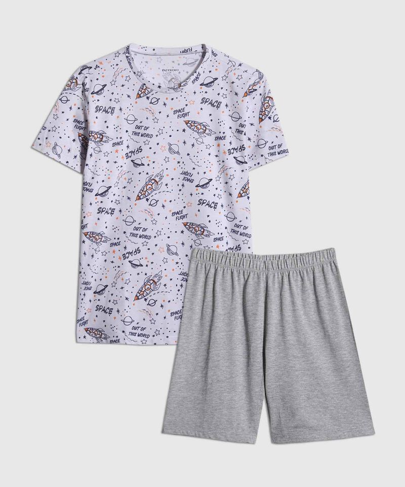 Pijama Junior Camiseta M/C Cuello Redondo/Pantaloneta Unicolor - Lineas