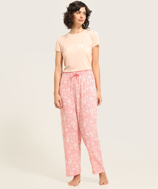 Pijama Camiseta Manga Corta Con Screen Pantalon Largo Estampado Rosa image number null