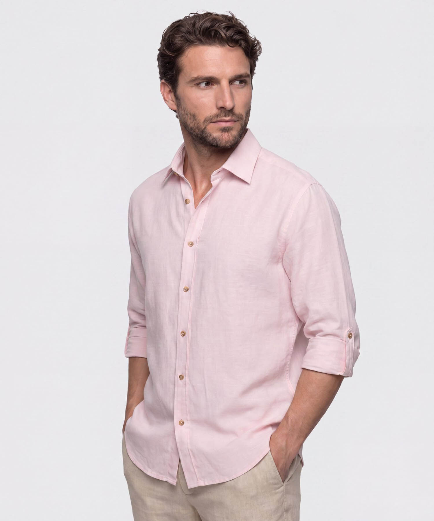Camisa Unicolor Manga Larga para Hombre