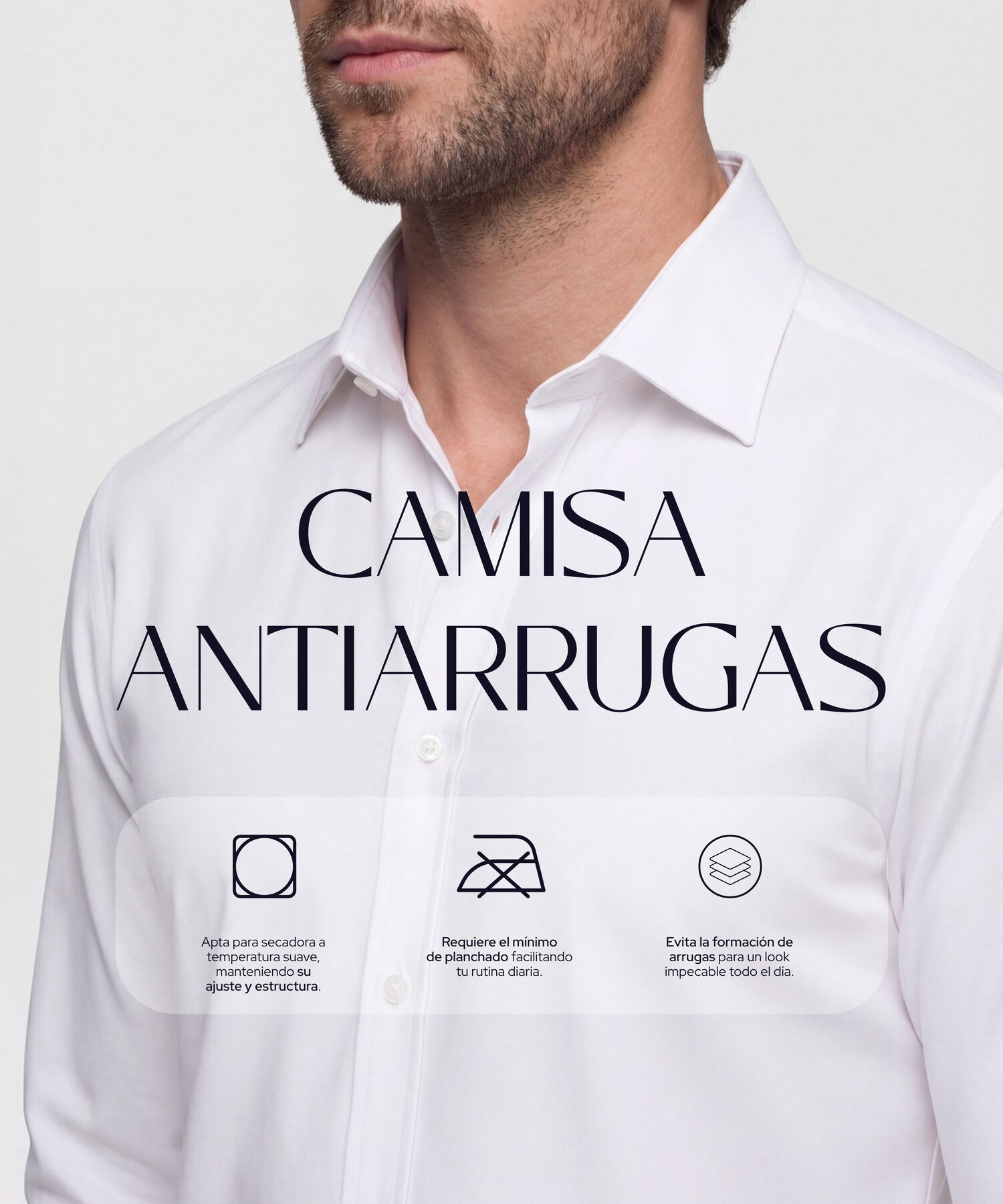 Camisa Manga Larga Antiarrugas, Blanco, hi-res