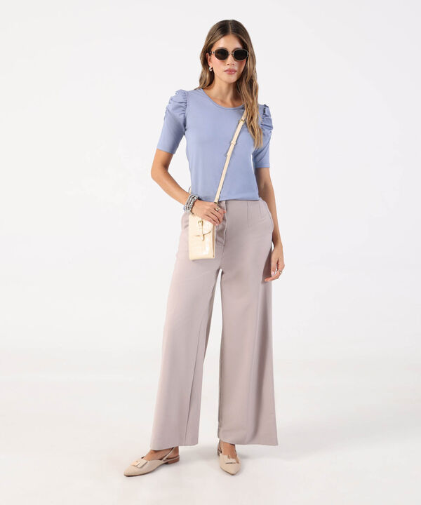 Camiseta Manga Corta Unicolor Con Ruche