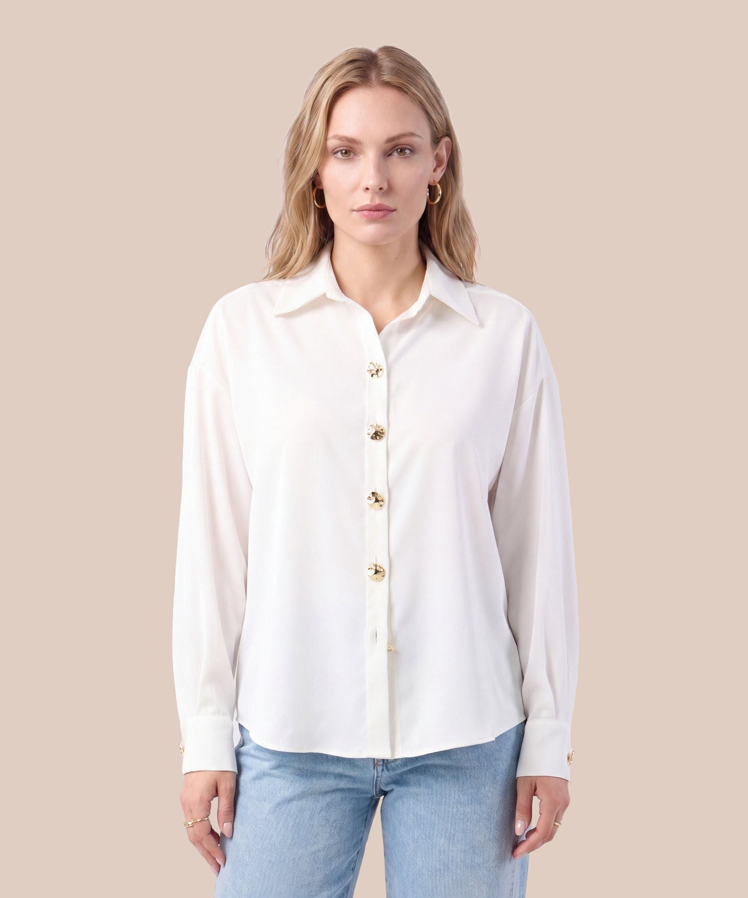 Camisa Con Botones Dorados Para Mujer