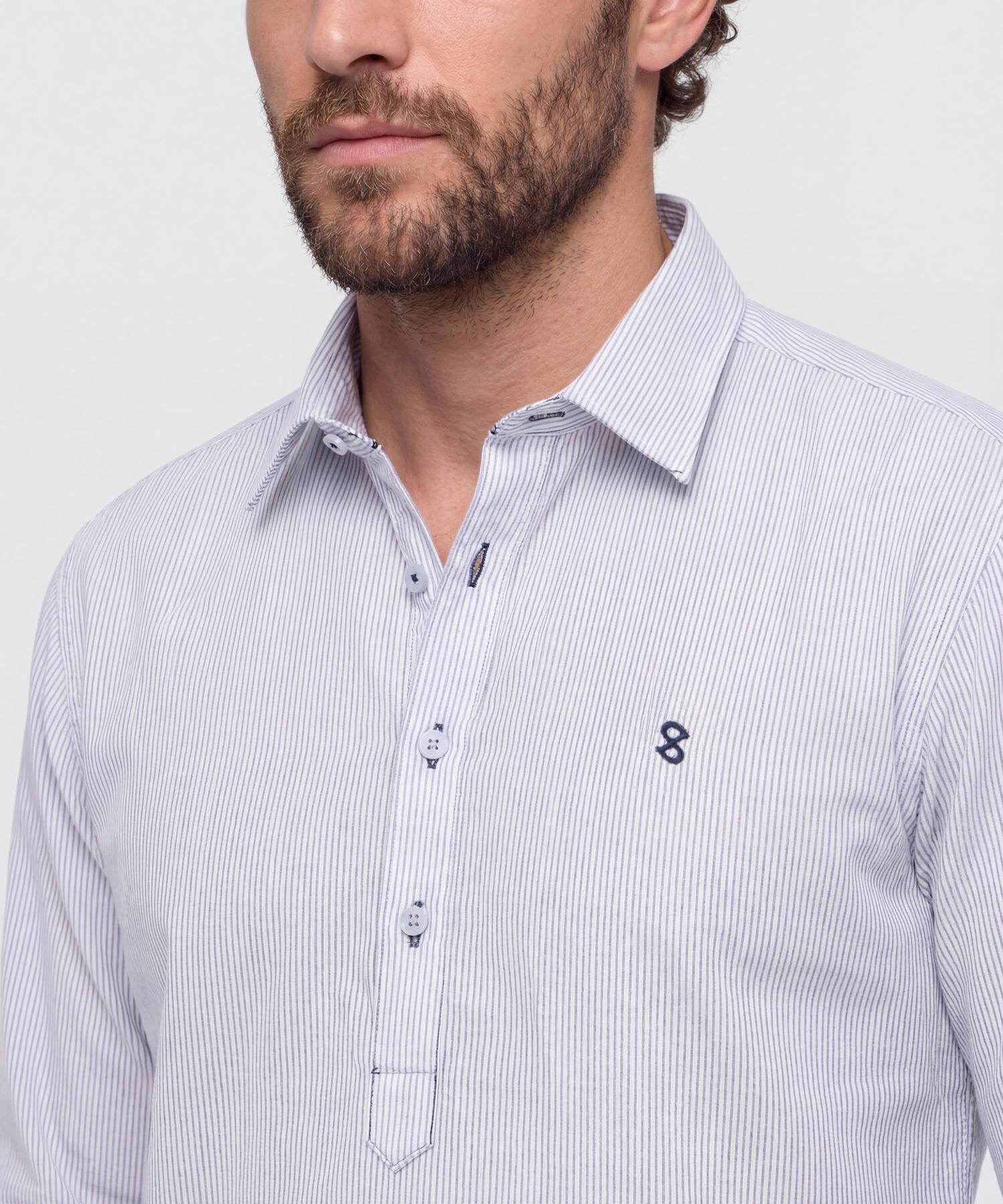 Camisa De Rayas Con Pechera Para Hombre