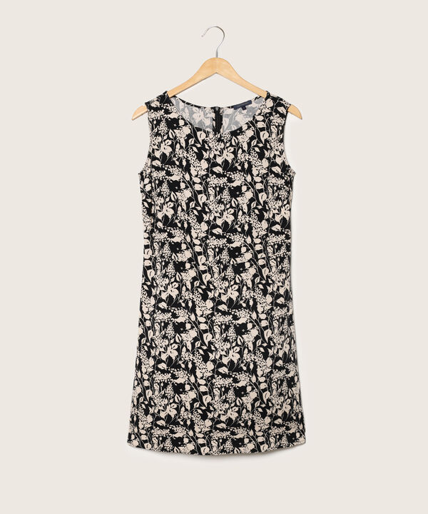 Vestido Estampado, Manga Sisa Con Cuello Redondo Y Corte En Cintura